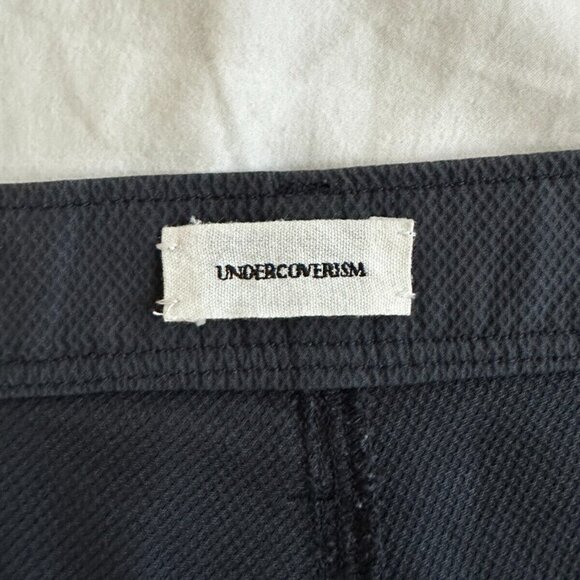 Navy Blue Partial Textured Lightweight Tapered Chino Pants by Undercover - Picture 6 of 8